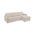 Canapé d'angle moderne en tissu beige avec repose-pieds.